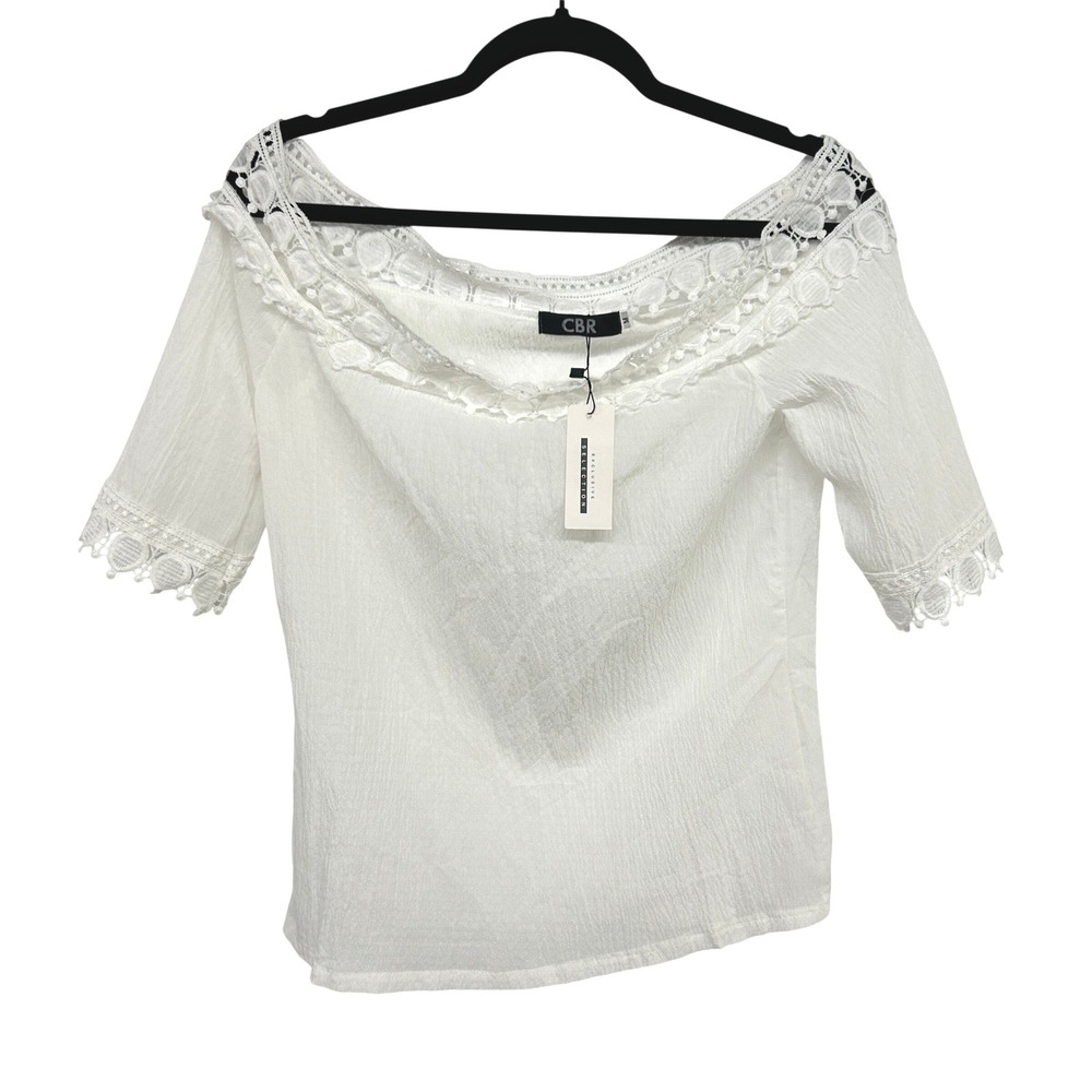 Boho Fairy Off Shoulder Peasant Top M White Crochet Lace Cottagecore Blouse